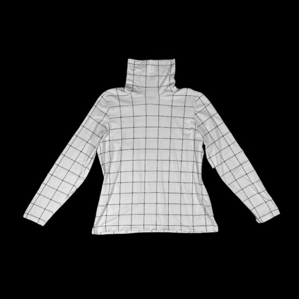 Lands' End Checkered Turtleneck White/Black Top | Size L